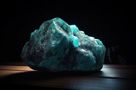 Grandidierite is a rare precious natural geological stone eremite on a black background in low key. Fashionable jewelry elegant decoration. AI generated.の素材