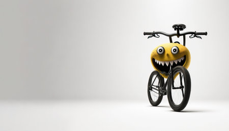 World Bicycle Day concept on white background cheerful emoji, wallpaper isolate. Header banner mockup with copy space. AI generated.の素材