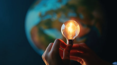 World Youth Skills Day, strategic employment learning skills, entrepreneurship. Light bulb in the form of the planet Earth. AI generated.の素材