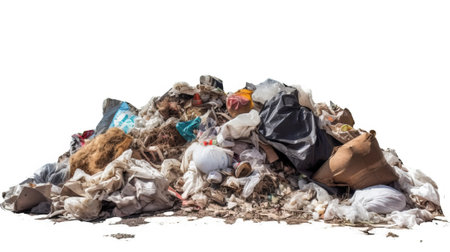 Utilization of garbage, waste. Ecological concept of separate collection. Pile of garbage, white background isolate. AI generated.の素材