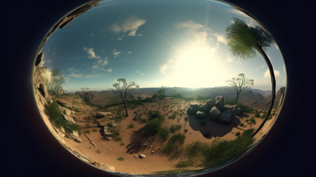 Metaverse in the virtual world. Travel with modern technology. The glass ball is a window to another world. AI generated.の素材
