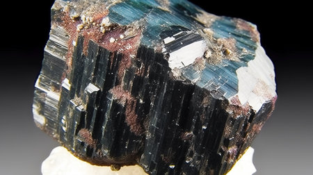 Edenite is rare precious natural geological stone on gradient background in low key, isolate. Header banner mockup with space. AI generated.の素材