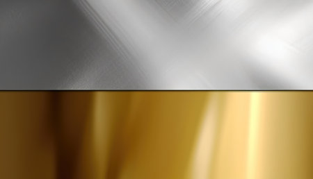 Set texture of a group of metal corrugated old steel shiny background silver gold color. Header banner mockup with copy space. AI generated.の素材