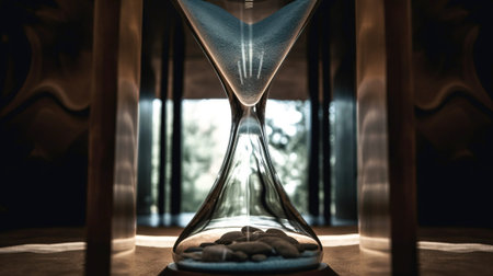 Kintsuki, Japanese pottery. Hourglass is a concept of not constancy, imperfection of the world. Close-up, dark background. AI generated.の素材