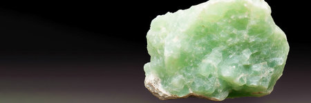 Jadeite is rare precious natural geological stone on gradient background in low key, isolate. Header banner mockup with space. AI generated.の素材