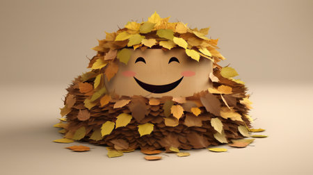 Bunch of leaves in form of cheerful smiley, white background isolate. Positive emotions. AI generated.の素材