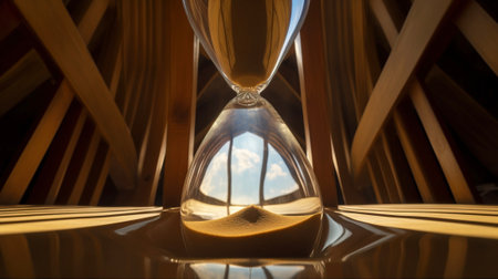 Kintsuki, Japanese pottery. Hourglass is a concept of not constancy, imperfection of the world. Close-up, dark background. AI generated.の素材