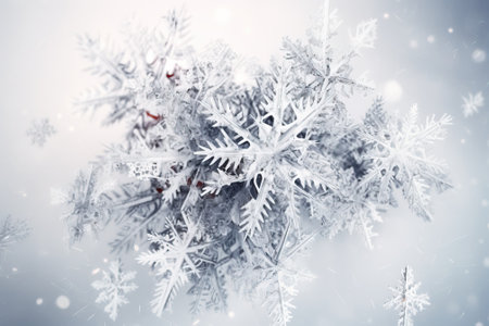 Winter Christmas group snowflake, close-up, blue background. AI generated. Header banner mockup with copy space.の素材