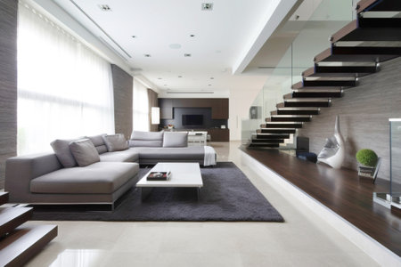 Smart home, control technology with digital automation application mobile concept. AI generated. Arrangement of the future interior design.の素材