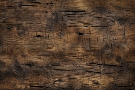 The surface texture of old wood is dark brown, natural grunge style. AI generated. Header banner mockup with copy space.の素材