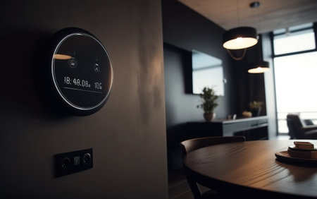 Smart home, control technology with digital automation application mobile concept. AI generated. Arrangement of the future interior design.の素材