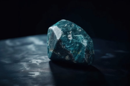 Grandidierite is a rare precious natural geological stone eremite on a black background in low key. Fashionable jewelry elegant decoration. AI generated. Header banner mockup with space.の素材