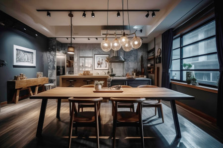 Urban interior design of the living room of an apartment house, warm colors, dark brown colors. AI Generative. Modern cozy stylish comfortable furniture.の素材