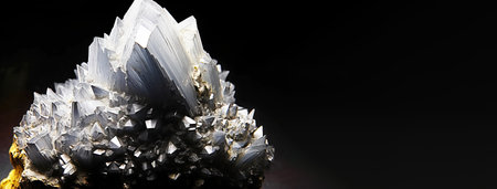 Amicite is a rare precious natural geological stone eremite on a black background in low key. Fashionable jewelry elegant decoration. AI generated. Header banner mockup with space.の素材