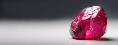 Red beryl is a rare precious natural geological stone on white background in low key. Fashionable jewelry elegant decoration. AI generated. Header banner mockup with space.の素材