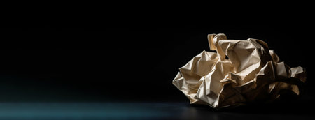 Background texture of crumpled yellowed vintage paper. Header banner mockup with copy space. AI generated.の素材