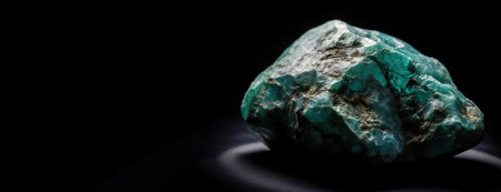 Grandidierite is a rare precious natural geological stone eremite on a black background in low key. Fashionable jewelry elegant decoration. AI generated. Header banner mockup with space.の素材