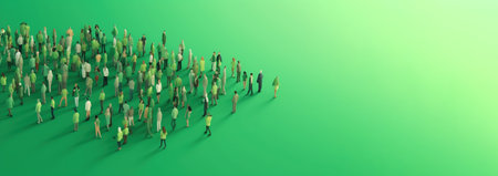 World Population Day. Group of different people, green background. Header banner mockup with copy space. AI generated.の素材