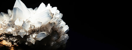 Alstonite is a rare precious natural geological stone eremite on a black background in low key. Fashionable jewelry elegant decoration. AI generated. Header banner mockup with space.の素材