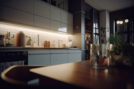 Smart home, control technology with digital automation application mobile concept. AI generated. Arrangement of the future interior design.の素材