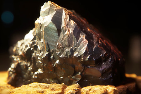 Wakefieldite is a rare precious natural geological stone eremite on a black background in low key. Fashionable jewelry elegant decoration. AI generated.の素材