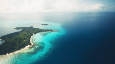 Tropical island in the azure sea. Tourist idyllic holiday vacation. AI generated.の素材