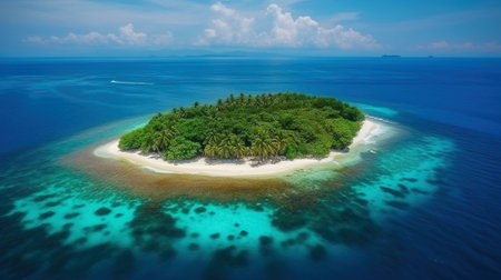 Tropical island in the azure sea. Tourist idyllic holiday vacation. AI generated.の素材