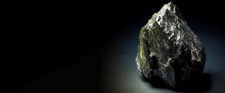 Baddeleyite is a rare precious natural geological stone eremite on a black background in low key. Fashionable jewelry elegant decoration. AI generated. Header banner mockup with space.の素材