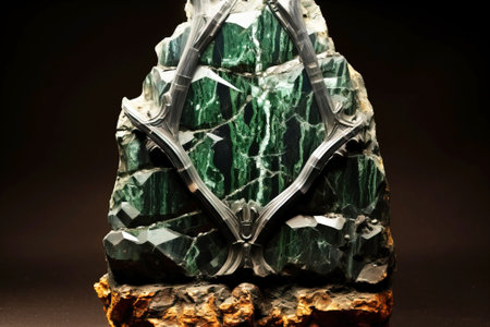 Antlerite is a rare precious natural geological stone eremite on a black background in low key. Fashionable jewelry elegant decoration. AI generated. Header banner mockup with space.の素材