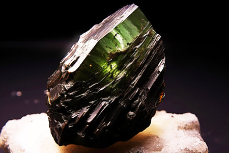 Achavalite is a rare precious natural geological stone eremite on a black background in low key. Fashionable jewelry elegant decoration. AI generated. Header banner mockup with space.の素材
