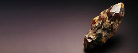 Painite is a rare precious natural geological stone eremite on a black background in low key. Fashionable jewelry elegant decoration. AI generated. Header banner mockup with space.の素材