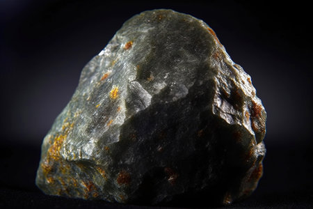 Bonaccordite is a rare precious natural geological stone eremite on a black background in low key. Fashionable jewelry elegant decoration. AI generated. Header banner mockup with space.の素材