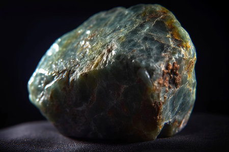 Bonaccordite is a rare precious natural geological stone eremite on a black background in low key. Fashionable jewelry elegant decoration. AI generated. Header banner mockup with space.の素材