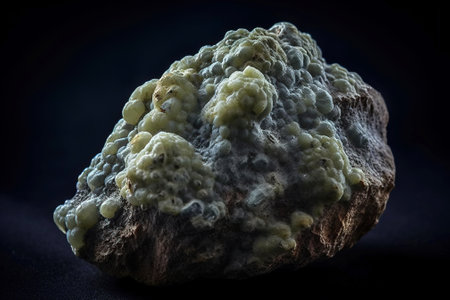 Faustite is a rare precious natural geological stone eremite on a black background in low key. Fashionable jewelry elegant decoration. AI generated. Header banner mockup with space.の素材