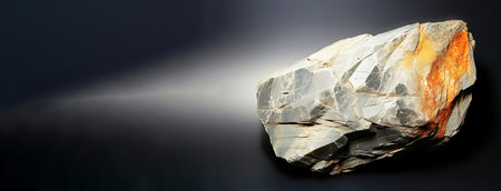 Ambligonita is a rare precious natural geological stone eremite on a black background in low key. Fashionable jewelry elegant decoration. AI generated. Header banner mockup with space.の素材