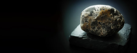 Bromargyrit is a rare precious natural geological stone eremite on a black background in low key. Fashionable jewelry elegant decoration. AI generated. Header banner mockup with space.の素材
