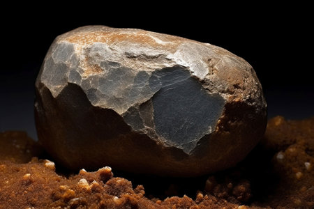Hopeite is rare precious natural geological stone eremite on black background in low key. Fashionable jewelry elegant decoration. AI generated. Header banner mockup with space.の素材