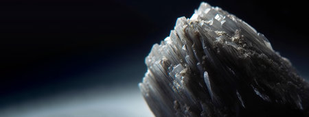 Berborite is a rare precious natural geological stone eremite on a black background in low key. Fashionable jewelry elegant decoration. AI generated. Header banner mockup with space.の素材