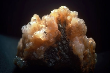Bararite is a rare precious natural geological stone eremite on a black background in low key. Fashionable jewelry elegant decoration. AI generated. Header banner mockup with space.の素材