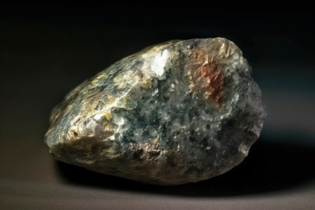 Bromellite is a rare precious natural geological stone eremite on a black background in low key. Fashionable jewelry elegant decoration. AI generated. Header banner mockup with space.の素材