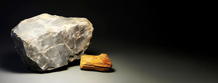 Ambligonita is a rare precious natural geological stone eremite on a black background in low key. Fashionable jewelry elegant decoration. AI generated. Header banner mockup with space.の素材