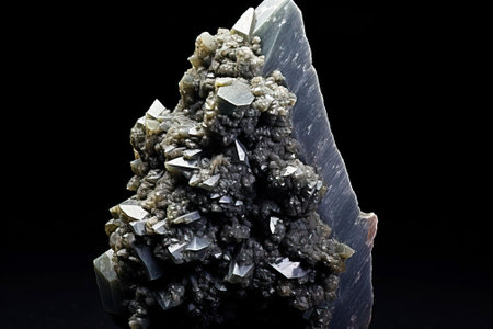 Safflorite is a rare precious natural geological stone eremite on a black background in low key. Fashionable jewelry elegant decoration. AI generated.の素材