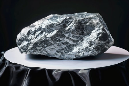 The palladium stone showcases its intricate details against a backdrop of soft black velvet creating a striking visual contrast. Light plays gently on its surface enhancing its allure.の素材