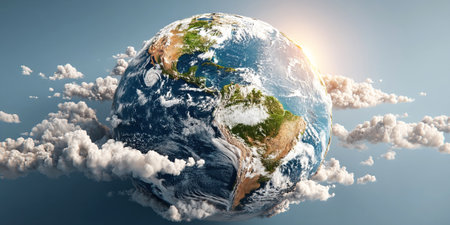 Bright daylight illuminates a stunning installation representing Earth highlighting the importance of ecological rescue and conservation efforts for sustainability on Earth Day.の素材