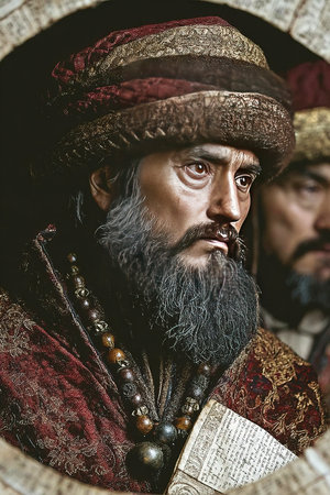 In this captivating portrayal of a character inspired by Marco Polo reveals the intricacies of his journey during a significant historical era.の素材