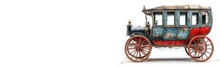 A beautifully crafted vintage carriage showcases intricate details and a timeless design. Its worn colors and classic features evoke a sense of history and a bygone era.の素材