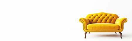 A modern yellow sofa with tufted design stands out on a white background. Its vibrant color and elegant curves make it ideal for brightening up living spaces in contemporary interiors.の素材