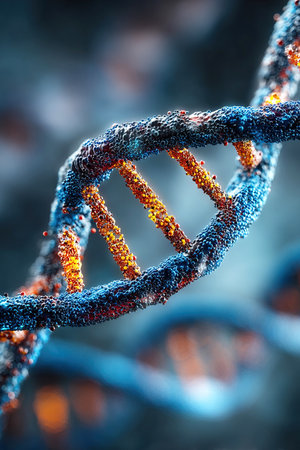 Highlighting the detailed architecture of DNA this close view features a macro representation of the double helix.の素材