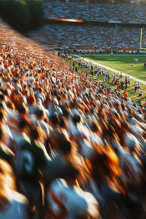Spectators cheer passionately as they enjoy an American football match. The atmosphere is filled with excitement and camaraderie highlighting the thrill of live sports.の素材