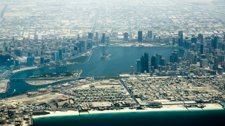 Aerial view of Dubai bay with apartments and skyscraper (United Arab Emirates)
